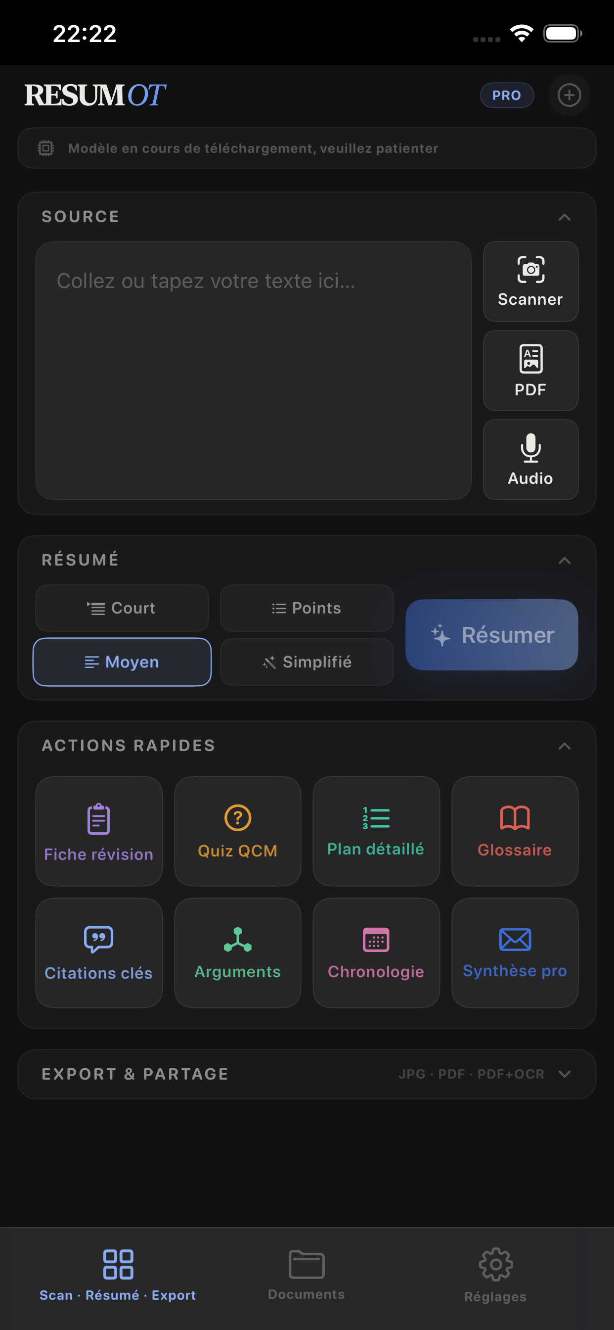 RESUMOT — Écran principal